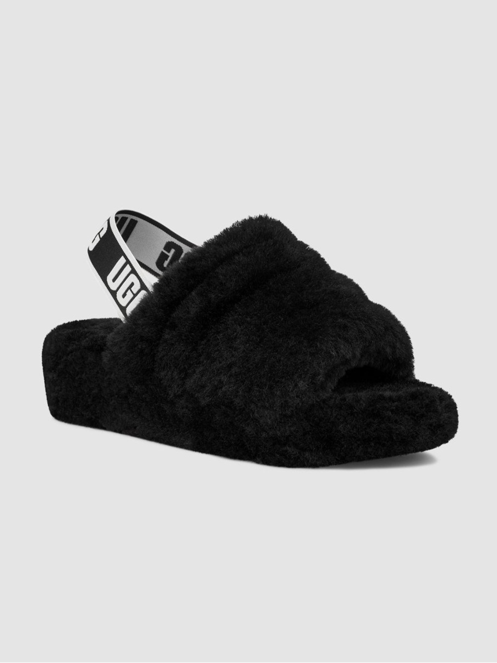 UGG Fluff Yeah Slide Sandal Black White Yea Teddy Slipper Style Woman’s Size 10